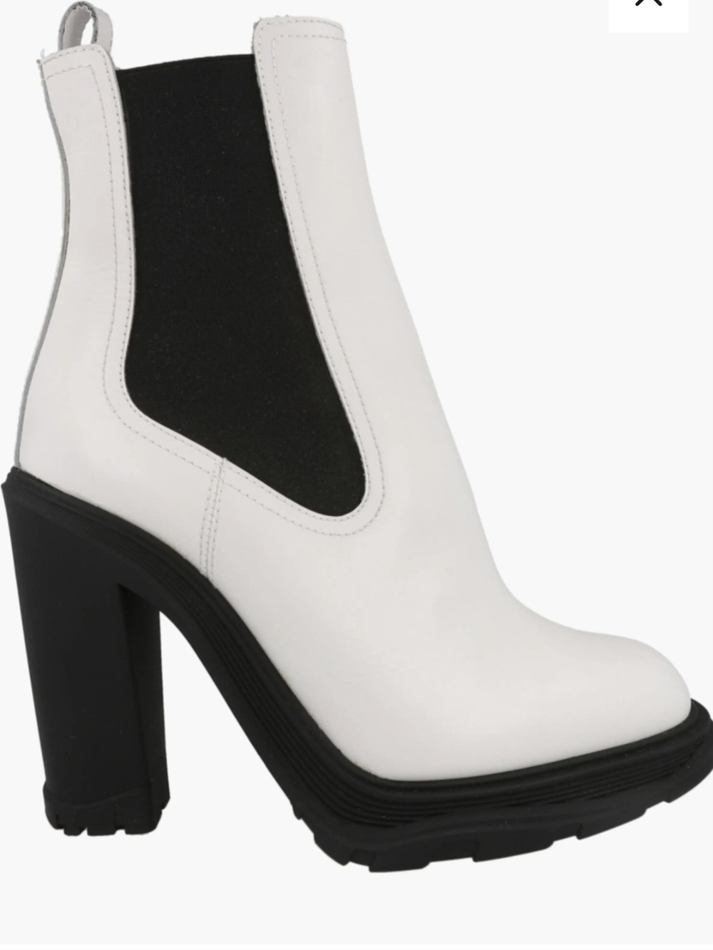 Alexander McQueen White Leather Chelsea Boot with Black Elastic